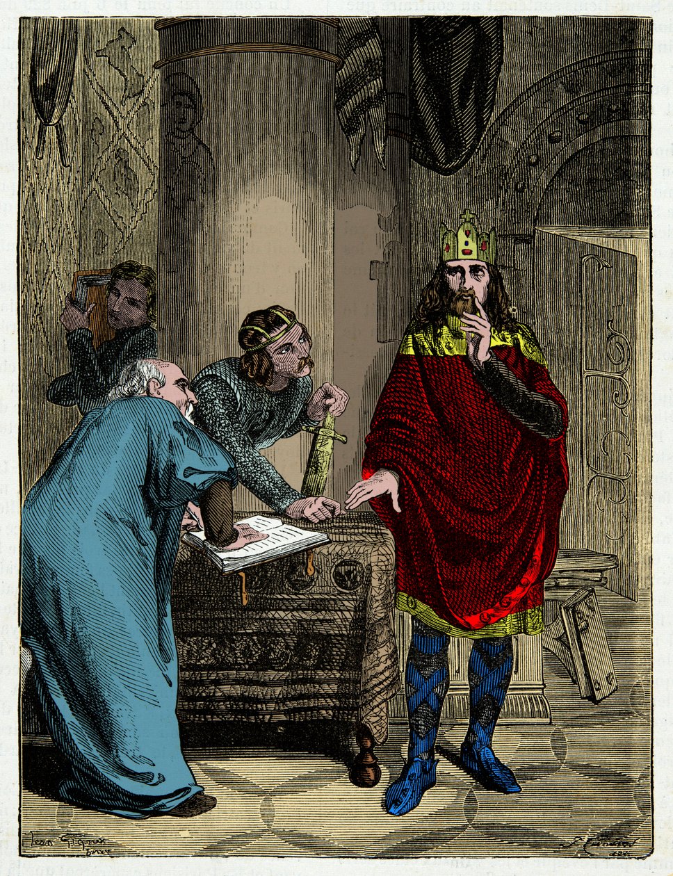 Charlemagne dictant ses capitulaires à son ministre Alcuin (732-804), Gravure du 19ème siècle - Unknown artist