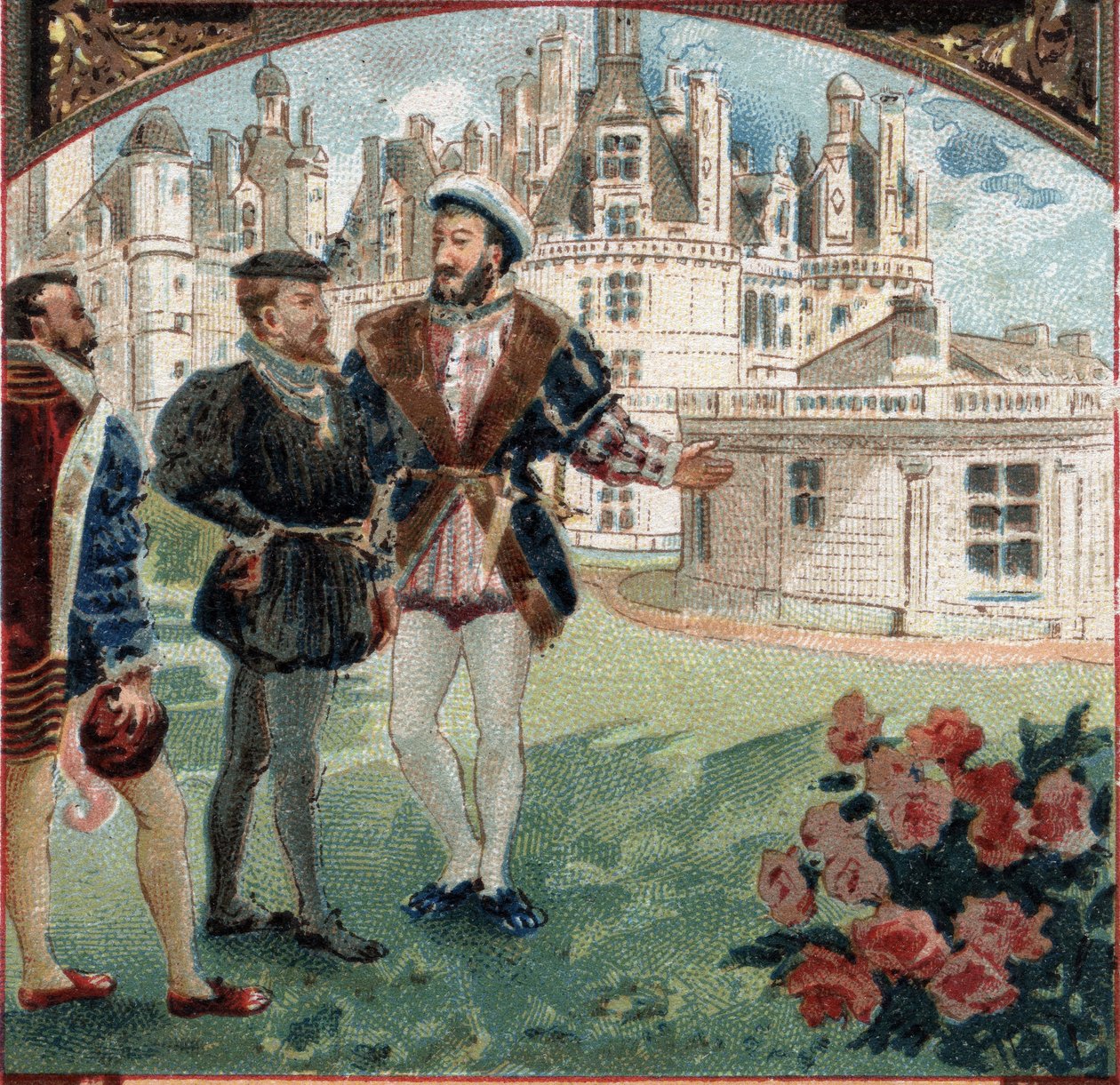 Charles V reçu par François Ier au château de Chambord. Chromolithographie de la fin du 19ème siècle - Unknown artist