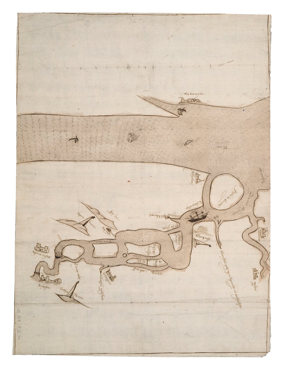 Carte de la rivière Medway et partie de la Tamise : no.24 Sheerness, c.1590 - Unknown artist