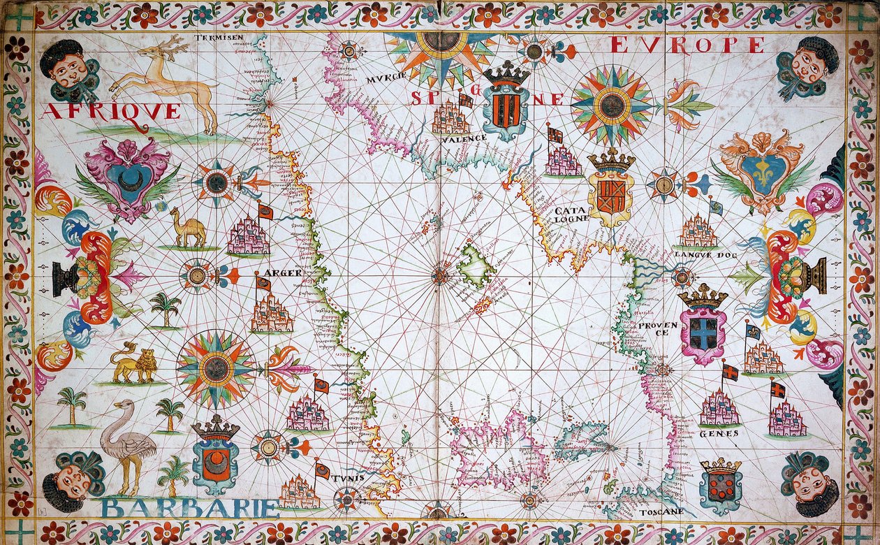 Carte de la Méditerranée occidentale montrant les côtes nord-africaine et espagnole - Unknown artist