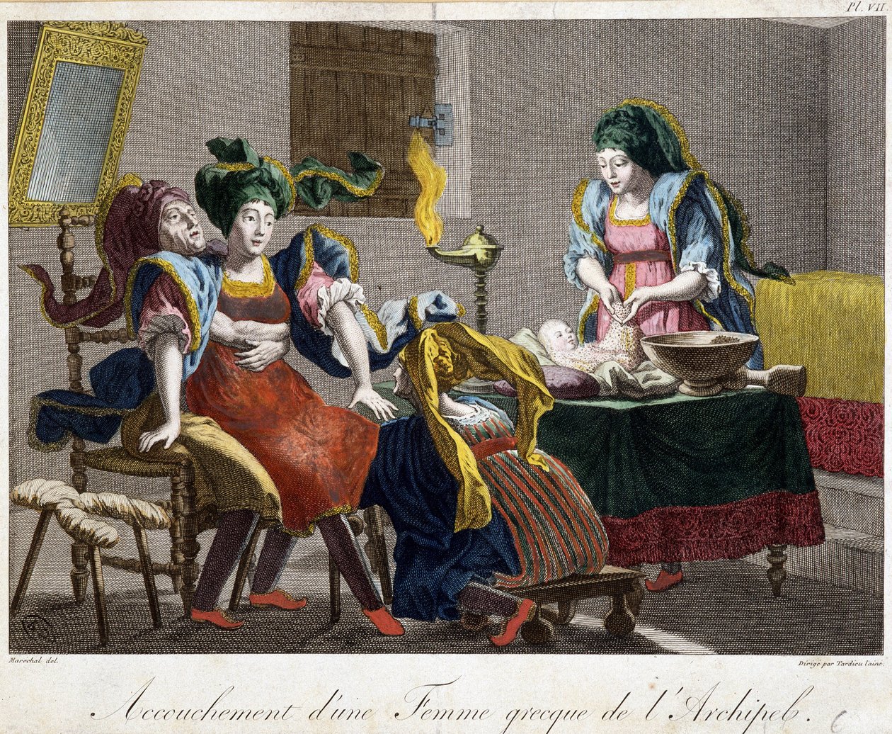 Accouchement en Grèce - gravure, fin 19e siècle - Unknown artist