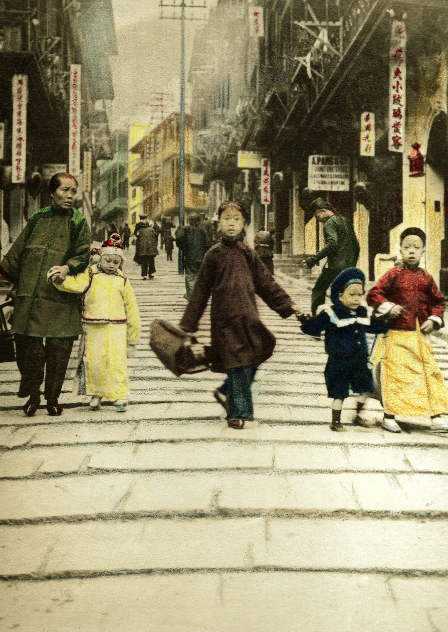 Enfants sur Pottinger Street à Hong Kong en 1890. Chine - Unknown artist