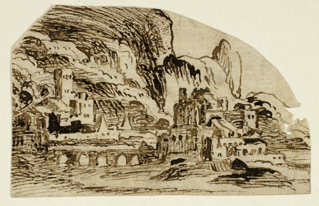 Citadelle et pont dans les montagnes - Unknown artist