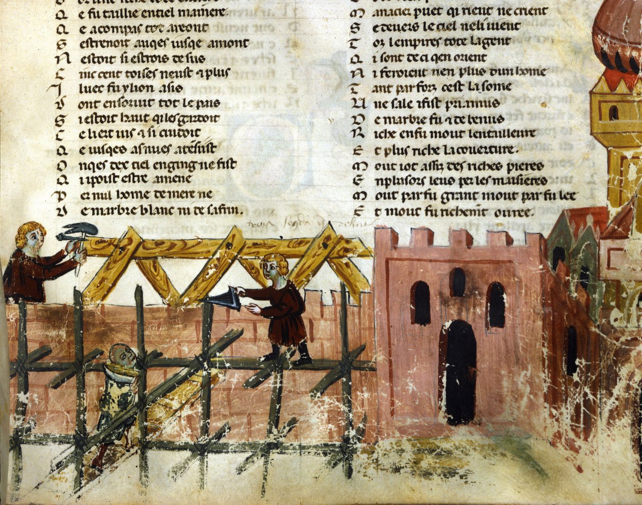 Scène de construction. Miniature du « Roman de Troie » par Benoît de Sainte-Maure. 14ème siècle, Biblioteca Marciana, Venise - Unknown artist