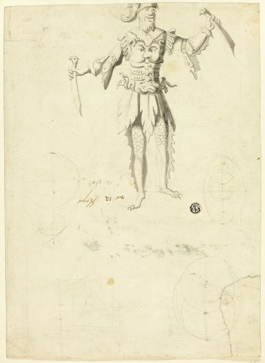 Homme costumé portant deux épées - Unknown artist