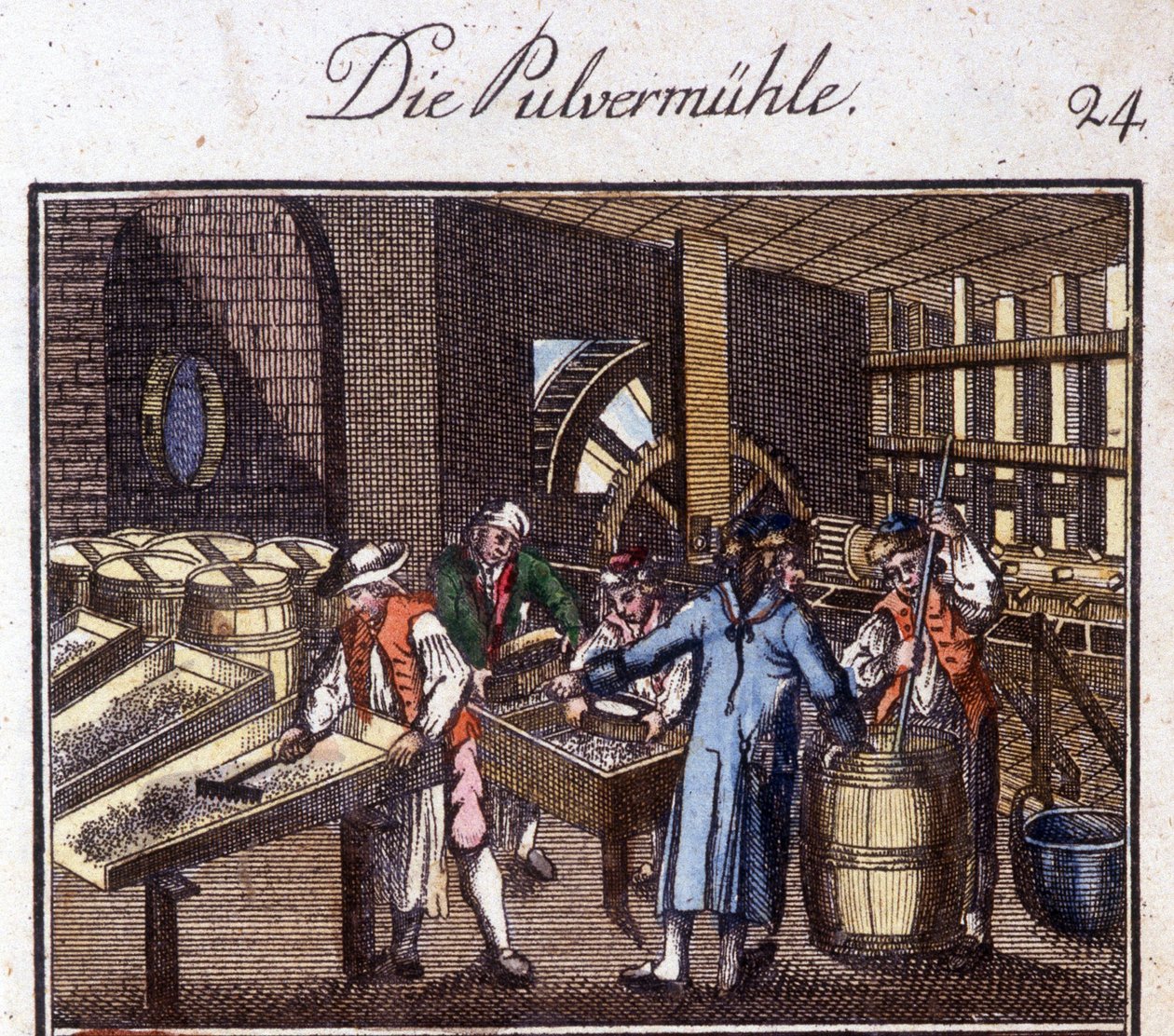 Métiers : le poudrier dans son atelier. Dans « Description complète des arts et métiers et ateliers pour les jeunes » par Johan Peter Vue. Éd. Nuremberg, Weigel et Schneider - Unknown artist