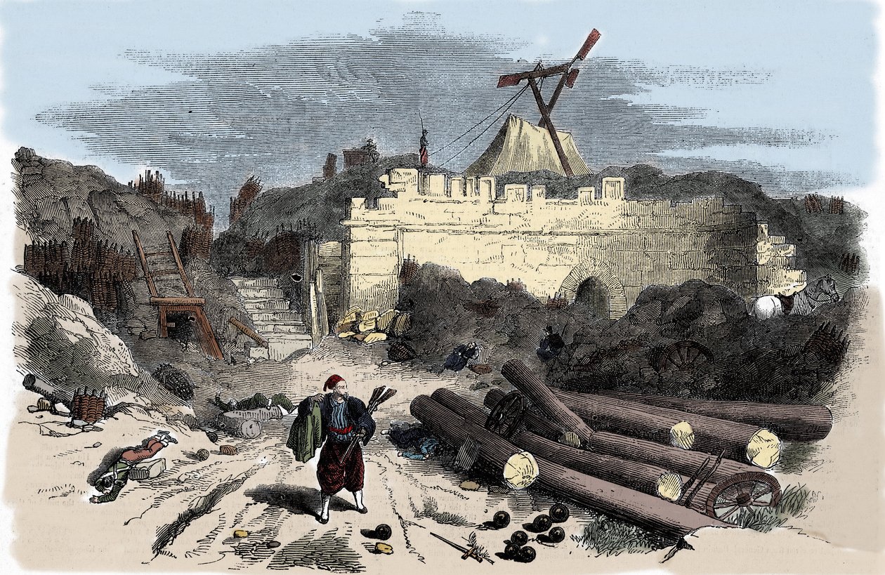 Guerre de Crimée (1853-1856) : télégraphe de Claude Chappe à Malakoff - Gravure - Unknown artist