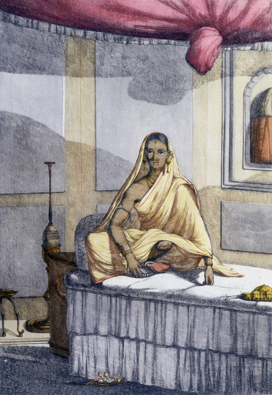 Culture, civilisation et société indiennes : « Femme de distinction » ou femme de haute caste. Gravure de 1808. - Unknown artist