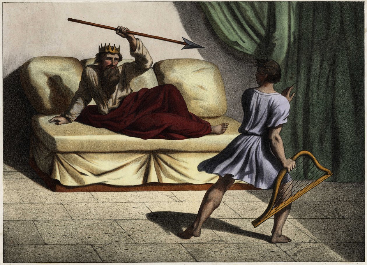 David jouant de la cithare devant le roi Saül pour l