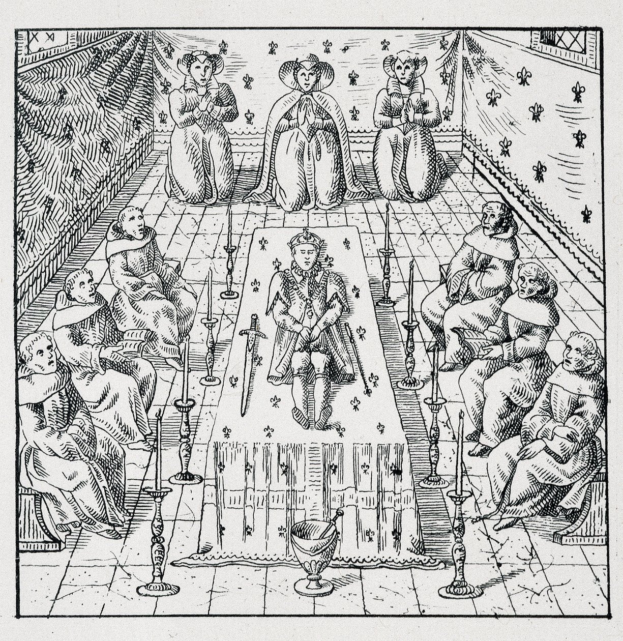 Mort de Charles IX le 30 mai 1574 à 24 ans - dans "Collection de 39 figures représentant les calamités de la France de 1562 à 1586" Louis Perrin imprimerie - Unknown artist
