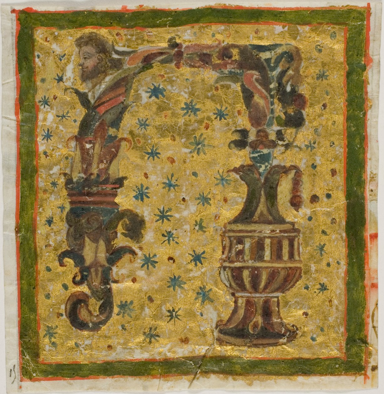 Initiale "N" décorée avec Terme (ou Grotesque) et Urne d