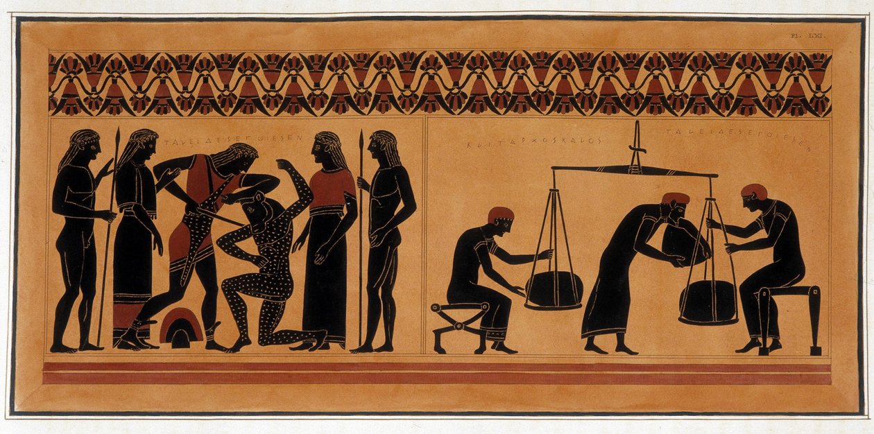 Défaite du Minotaure par Thésée - « Peintures de vases antiques, communément appelés étrusques », tirées de diverses collections et gravées par A. Clener, accompagnées d