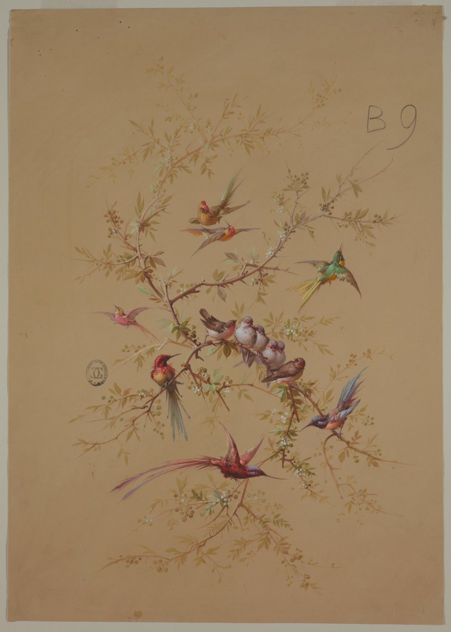 Design pour papier peint et textile : Fleurs et oiseaux - Unknown artist