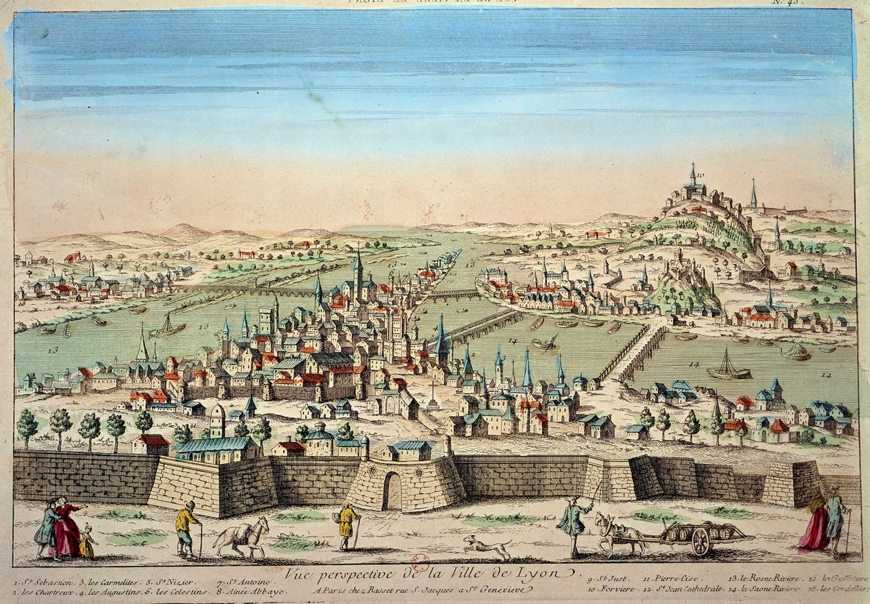 Vue détaillée de la ville de Lyon sur les rives du Rhône et de la Saône - Unknown artist