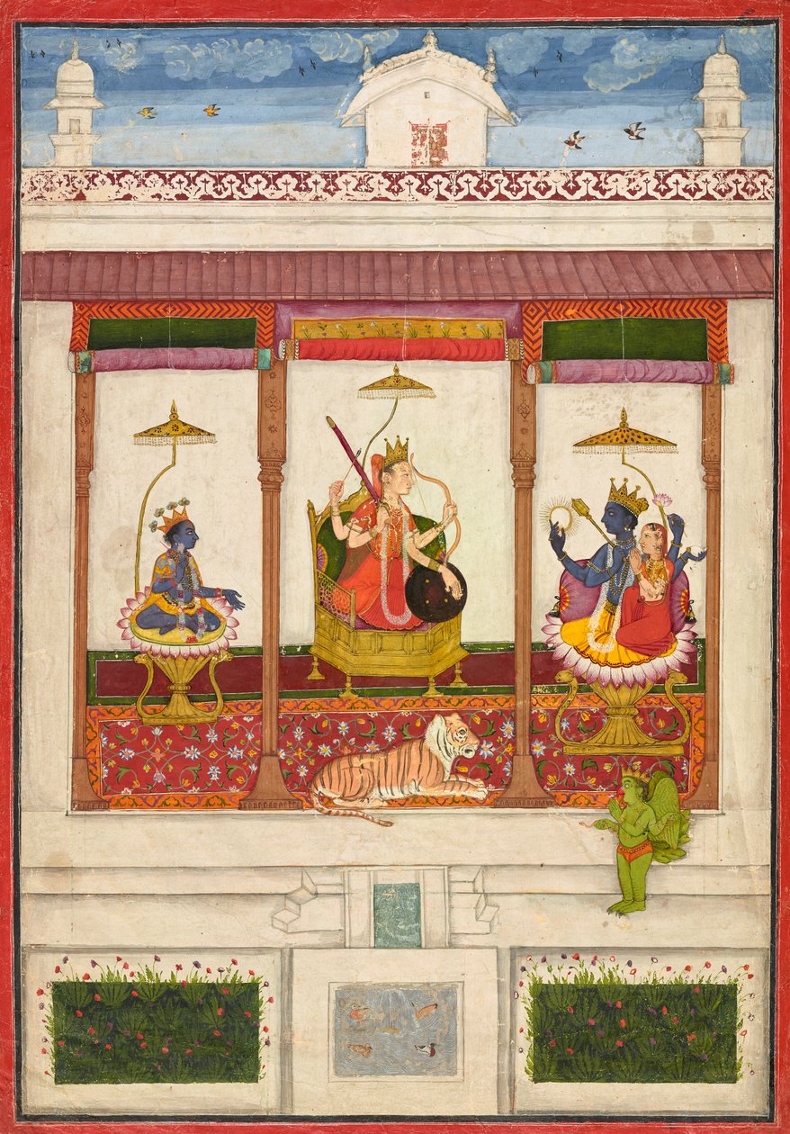 Devi avec Krishna et Vishnu dans un palais - Unknown artist