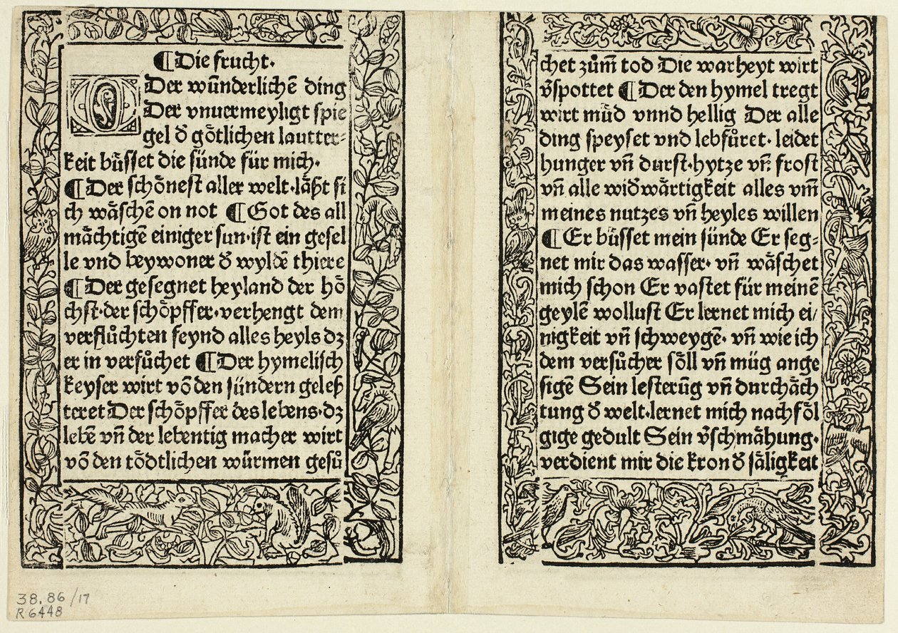 Passages dévotionnels avec bordures ornementales tirés de Andächtig Zeitglöcklein des Leben und Leidens Christi, planche 17 des gravures sur bois tirées de livres du XVe siècle - Unknown artist