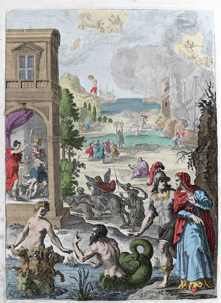 Différentes métamorphoses, au premier plan Scylla et le dieu marin Glaucos amoureux d