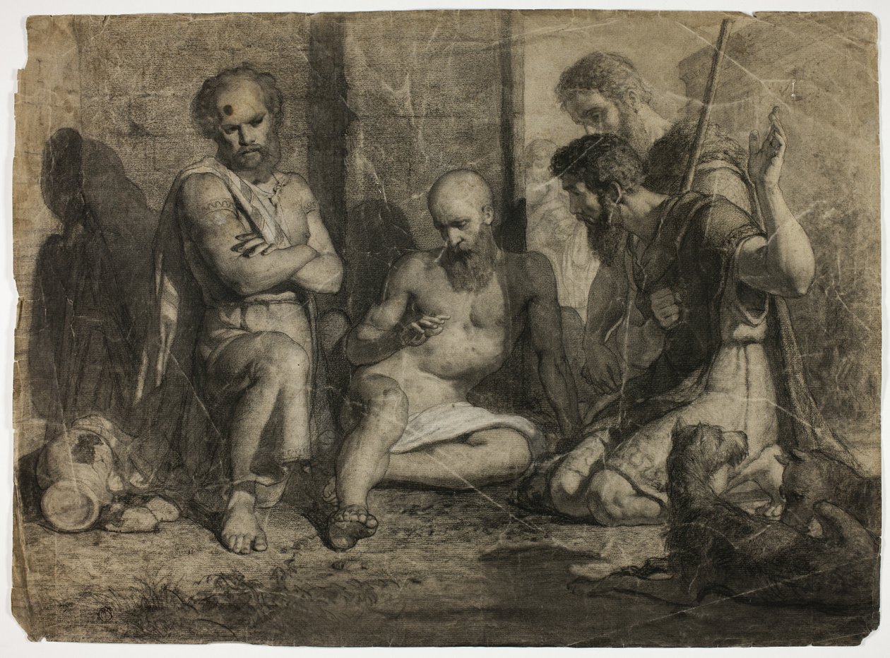 Diogène demandant à Alexandre le Grand de se retirer (recto) ; Nu académique masculin marchant (verso) - Unknown artist