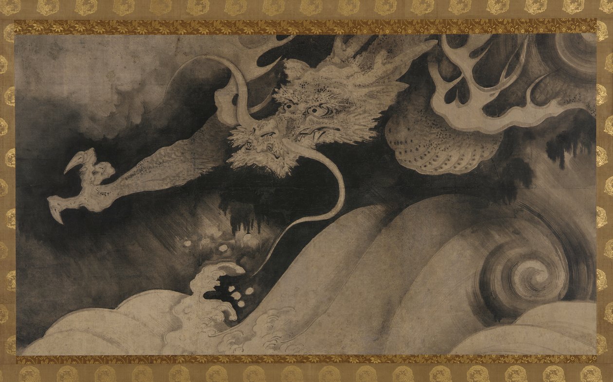 Dragon, vagues et nuages - Unknown artist