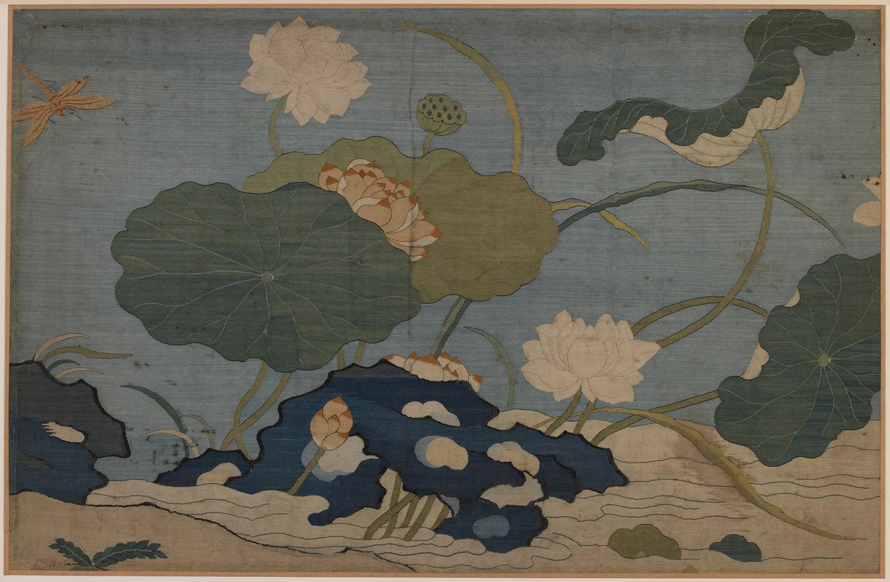 Libellule et plantes de lotus - Unknown artist