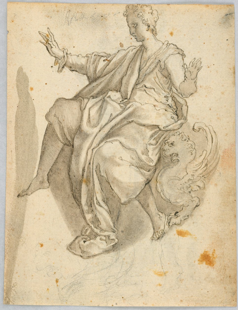 Dessin : A) Personnification de la charité, B) Une femme terrifiée - Unknown artist