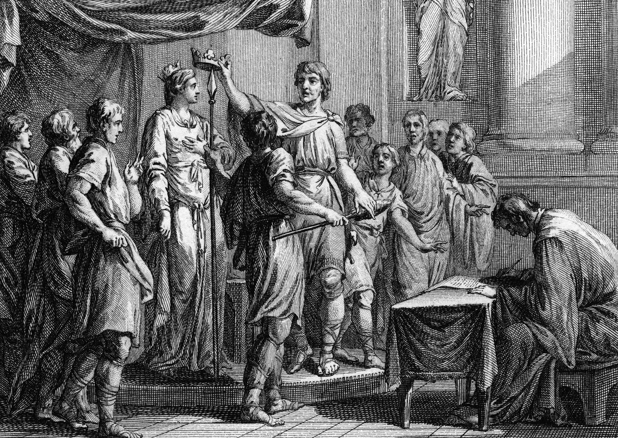 Établissement de la loi salique, rédigée par Clovis en 508. Elle traite essentiellement des problèmes de procédures concernant la propriété et les personnes, et des droits de succession pour les terres qui ne peuvent être transmises qu