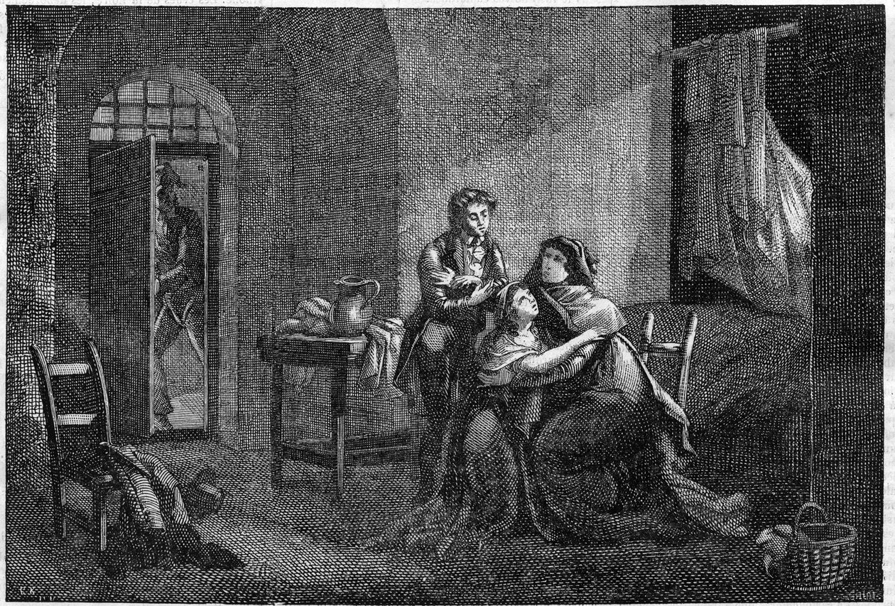 Eugène et Hortense Beauharnais consolant leur mère Joséphine de Beauharnais dans sa prison (Prison des Carmes) - Unknown artist