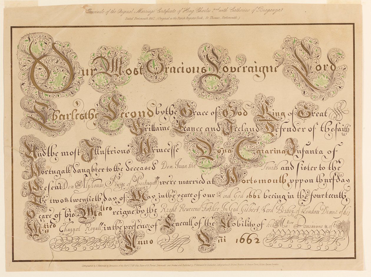 Fac-similé du certificat de mariage original de Charles II et Catherine de Portugal - Unknown artist