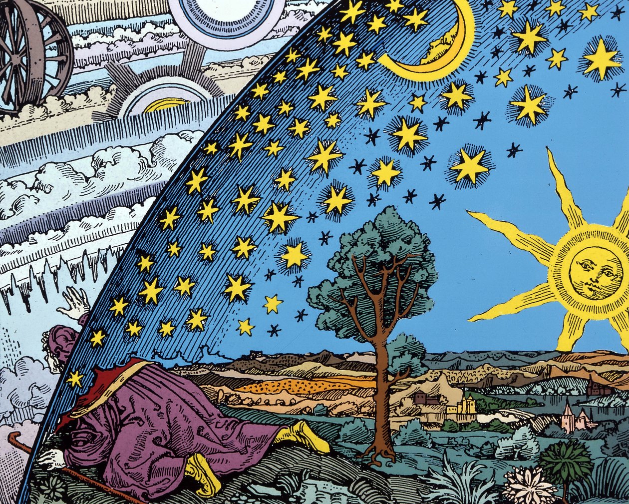 Représentation fantastique du système du monde au milieu du Moyen Âge. Image italienne du 18ème siècle dans "L
