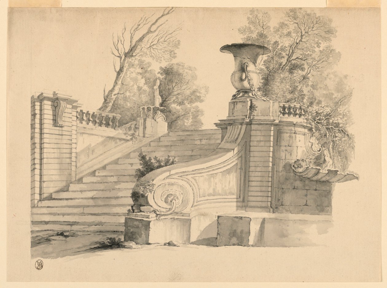 Fantaisie. Un escalier dans un parc, en ruines. - Unknown artist
