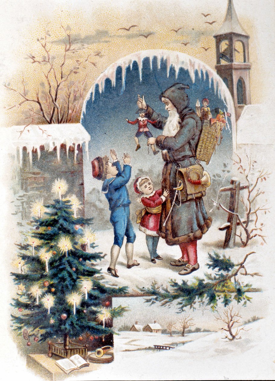 Père Noël avec des enfants. Chromolithographie de 1892 - Unknown artist