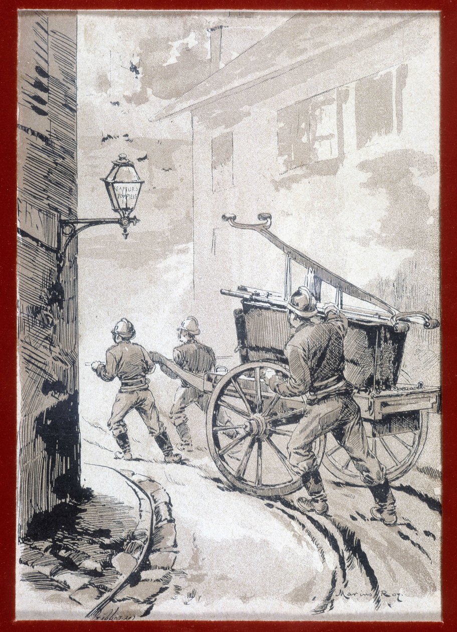 Pompiers : le départ du poste - gravure, s.d. - Unknown artist