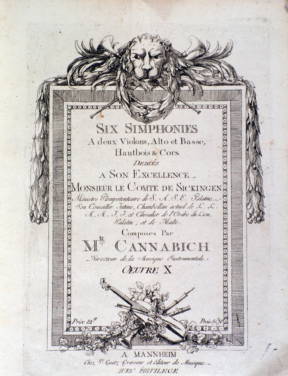 Première page de la partition de la symphonie n° 3 par Christian Cannabich - Unknown artist