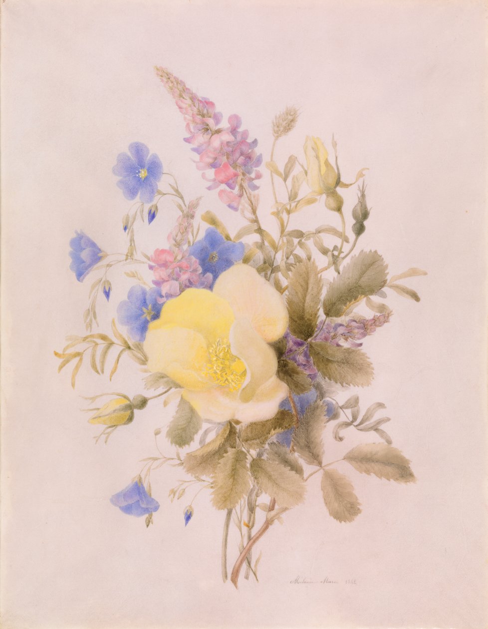 Fleurs avec rose jaune - Unknown artist