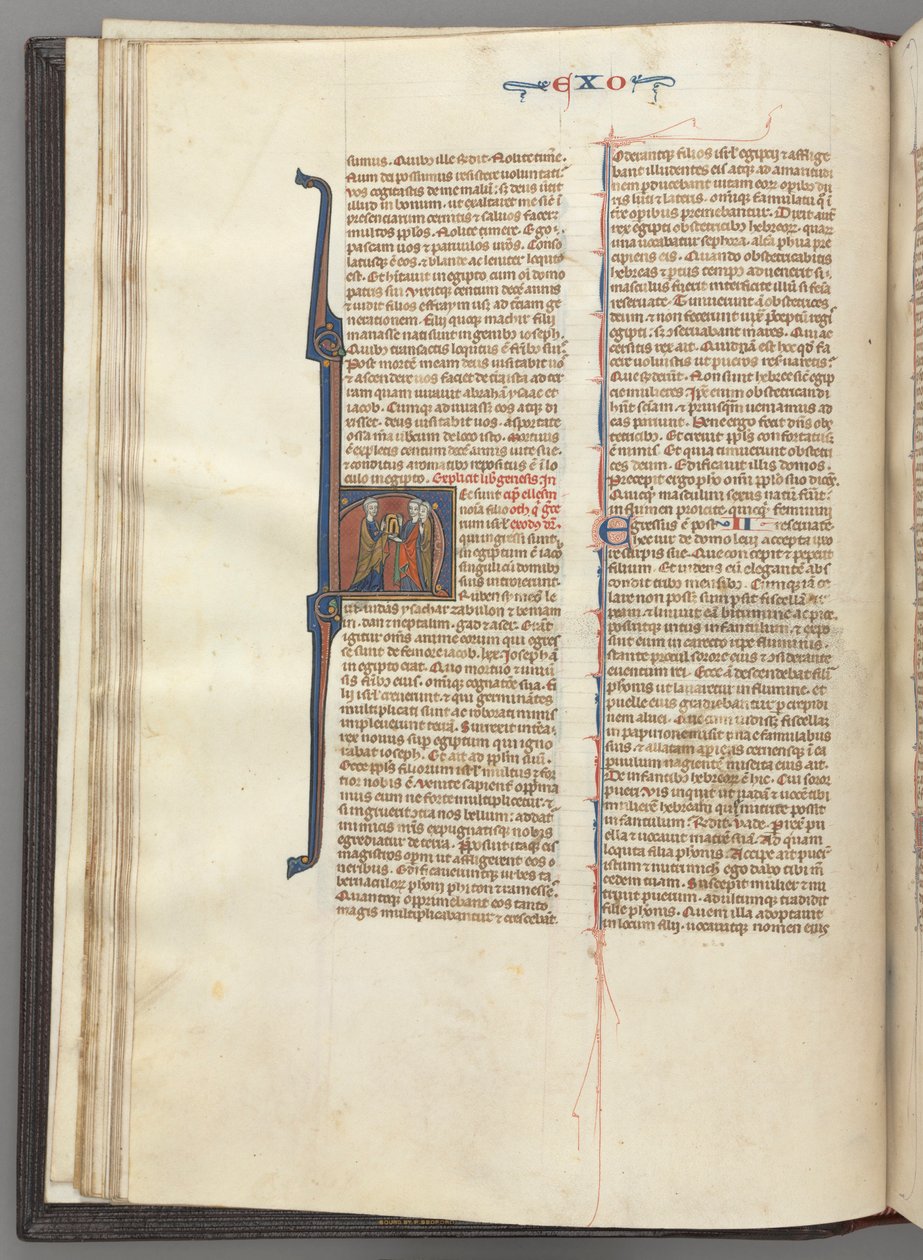 Fol. 20v, Exode, initiale historiée H, Moïse et deux disciples avec les tables de la loi - Unknown artist