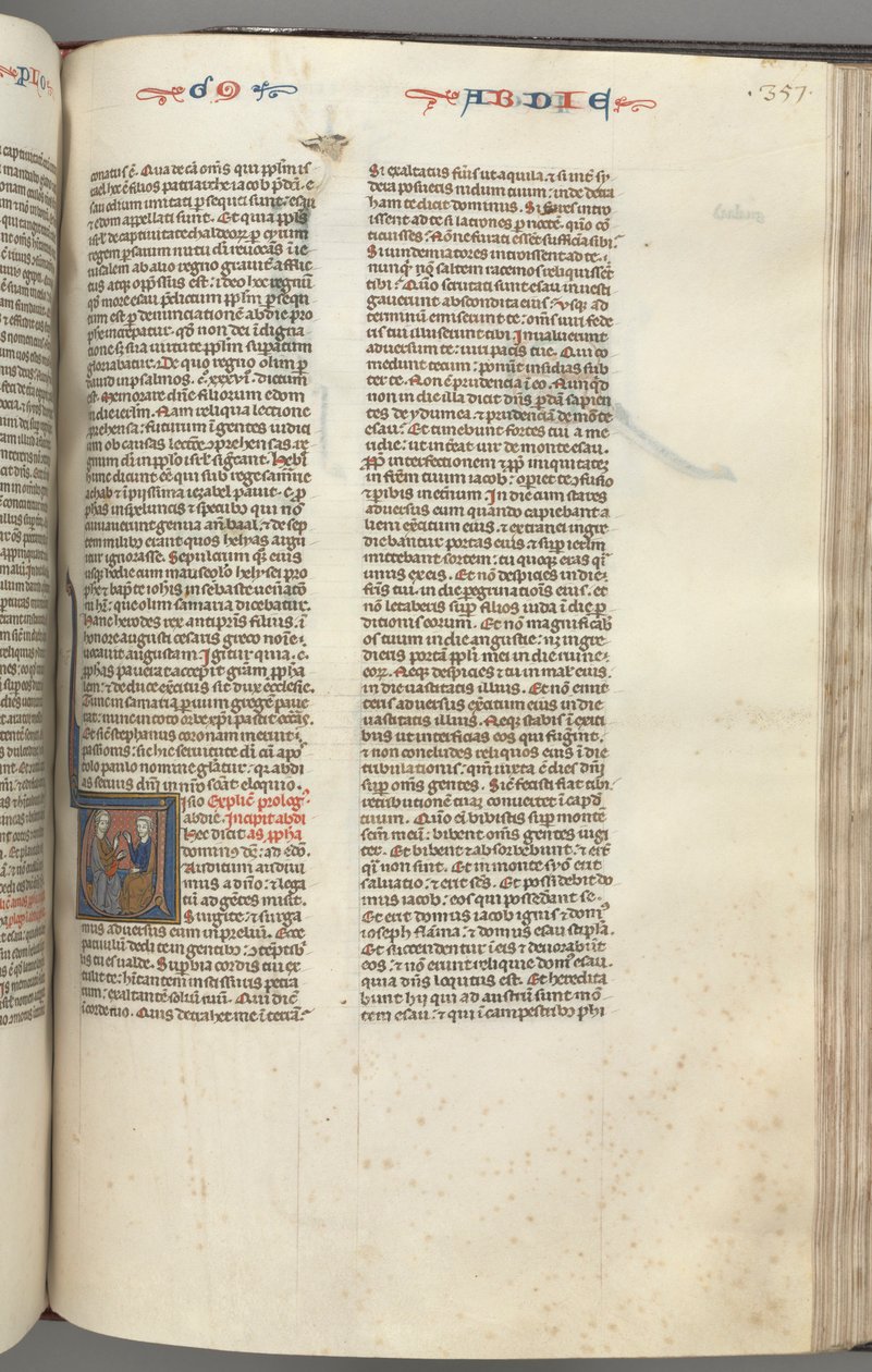Fol. 357r, Obadiah, initiale historiée V, Obadiah et un Juif en discussion - Unknown artist