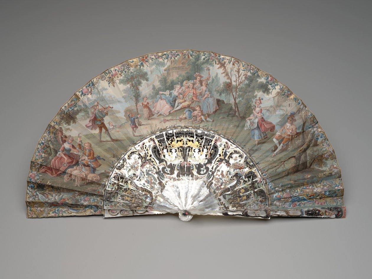 Éventail pliant avec une scène pastorale, vers 1740-50 - Unknown artist