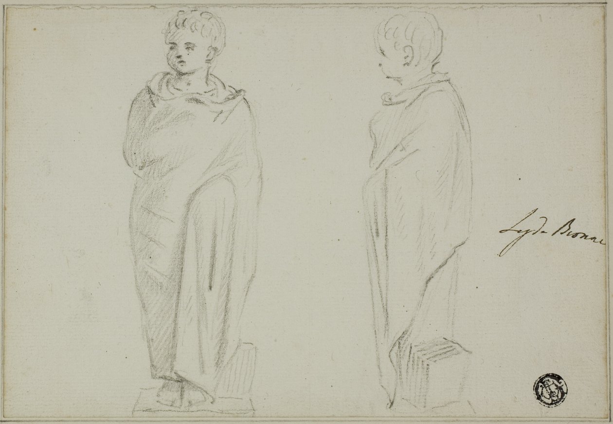 Vues frontale et latérale de la statue d