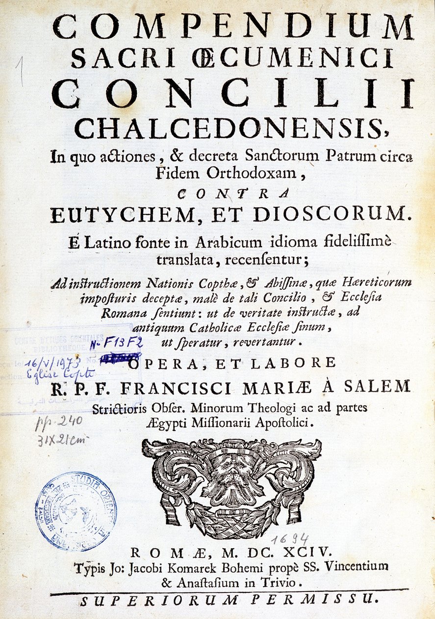 Frontispice de « Compendium sacri oecumenici concilii chalcedonensis