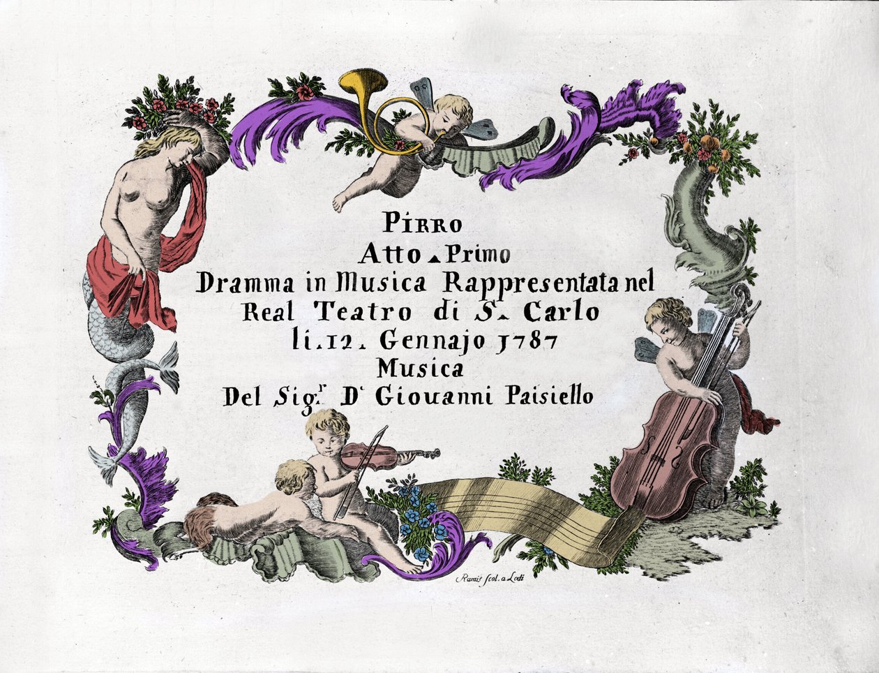 Frontispice de « Pirro » par Giovanni Paisiello (ou Paesiello ou Paesieillo) (1740-1816), compositeur italien. 1787 - Unknown artist