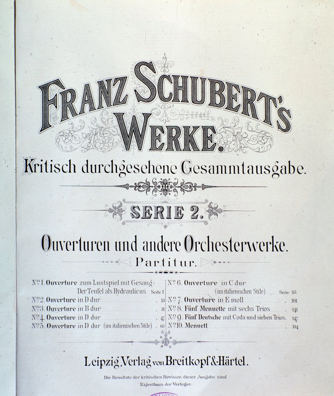 Frontispice de la partition musicale de diverses ouvertures par Franz Schubert - Unknown artist