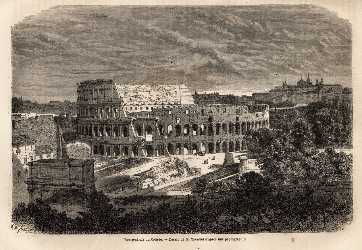 Vue générale du Colisée, à Rome, amphithéâtre Flavien achevé en 80, sous le règne de l