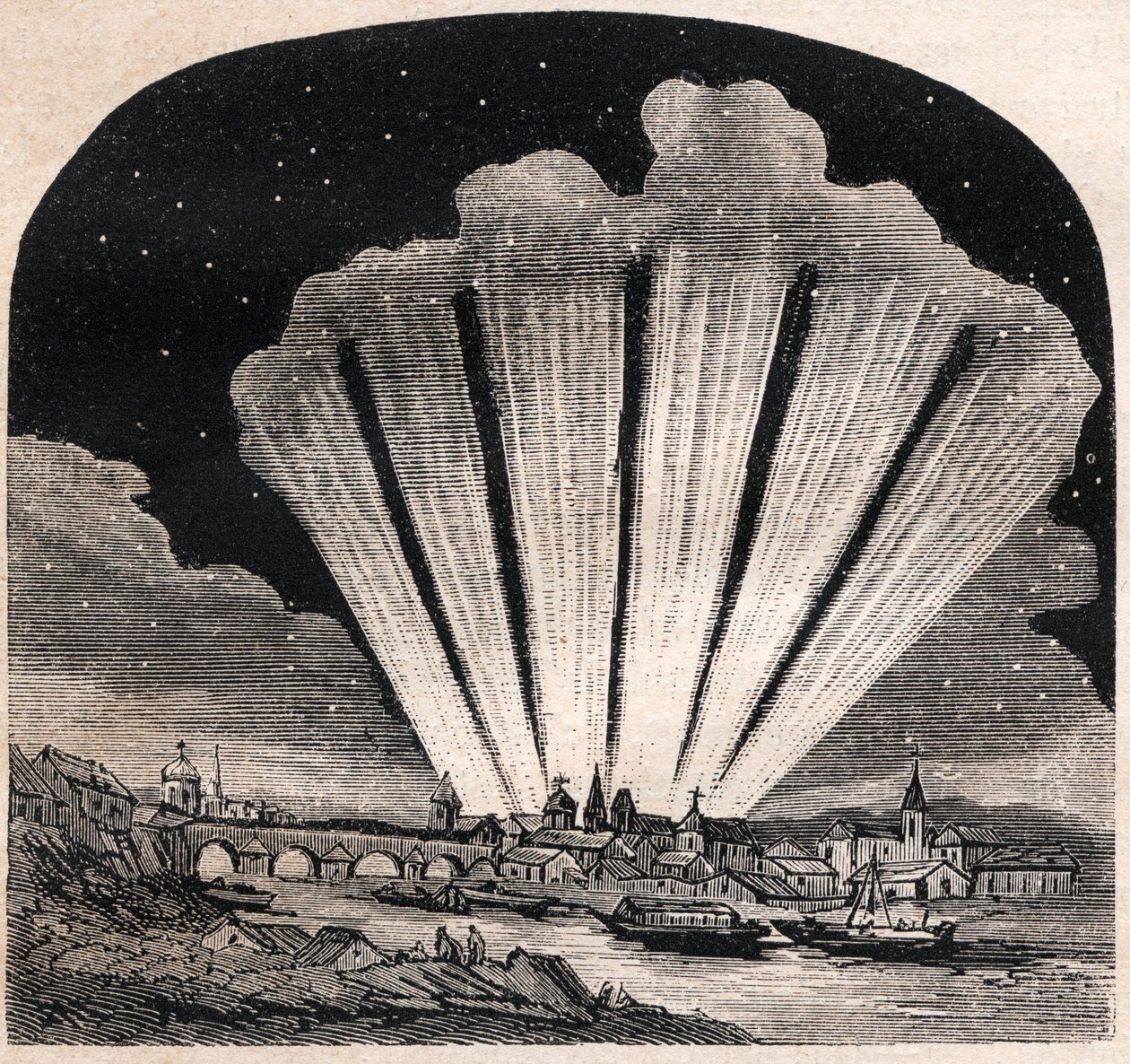 Grande comète de 1744 (C/1743 X1) - Grande comète à six queues de 1744 - Comète de Cheseaux ou Comète Klinkenberg-Cheseaux - gravure vers 1867 - Unknown artist