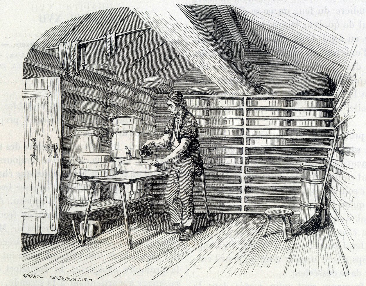 Fromagerie de Gruyère dans un chalet suisse (lavage de la croûte) - dans « Les merveilles de l