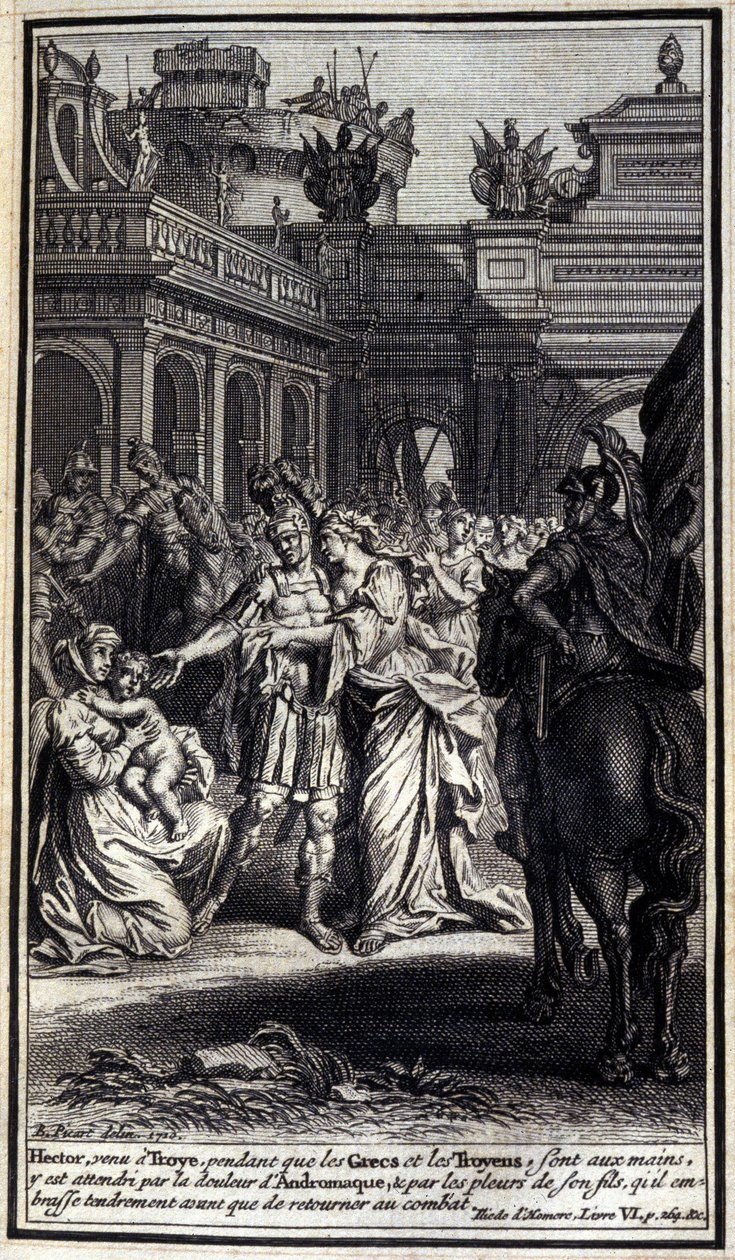 Hector, venu à Troie alors que les Grecs et les Troyens étaient en pleine bataille, fut affligé par la douleur d