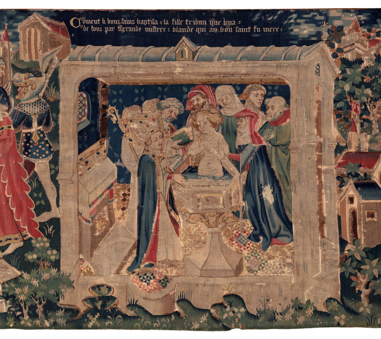 Histoire de Saint Piat et Saint Eleuthère, Scène 13: baptême de Blanda (Comment li bons sains baptisa la fille tribun que leva de fons par tres grande mistere: Blande qui au bon saint fu mère). - Unknown artist