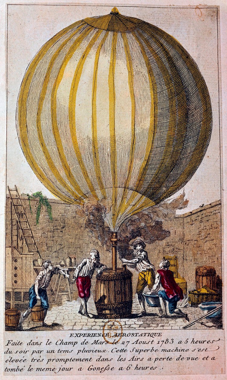 Histoire des ballons : expérience aérostatique réalisée au Champ de Mars à Paris le 27/08/1783 : le ballon est rempli de gaz hydrogène par Jacques Charles (1746-1823) - Unknown artist
