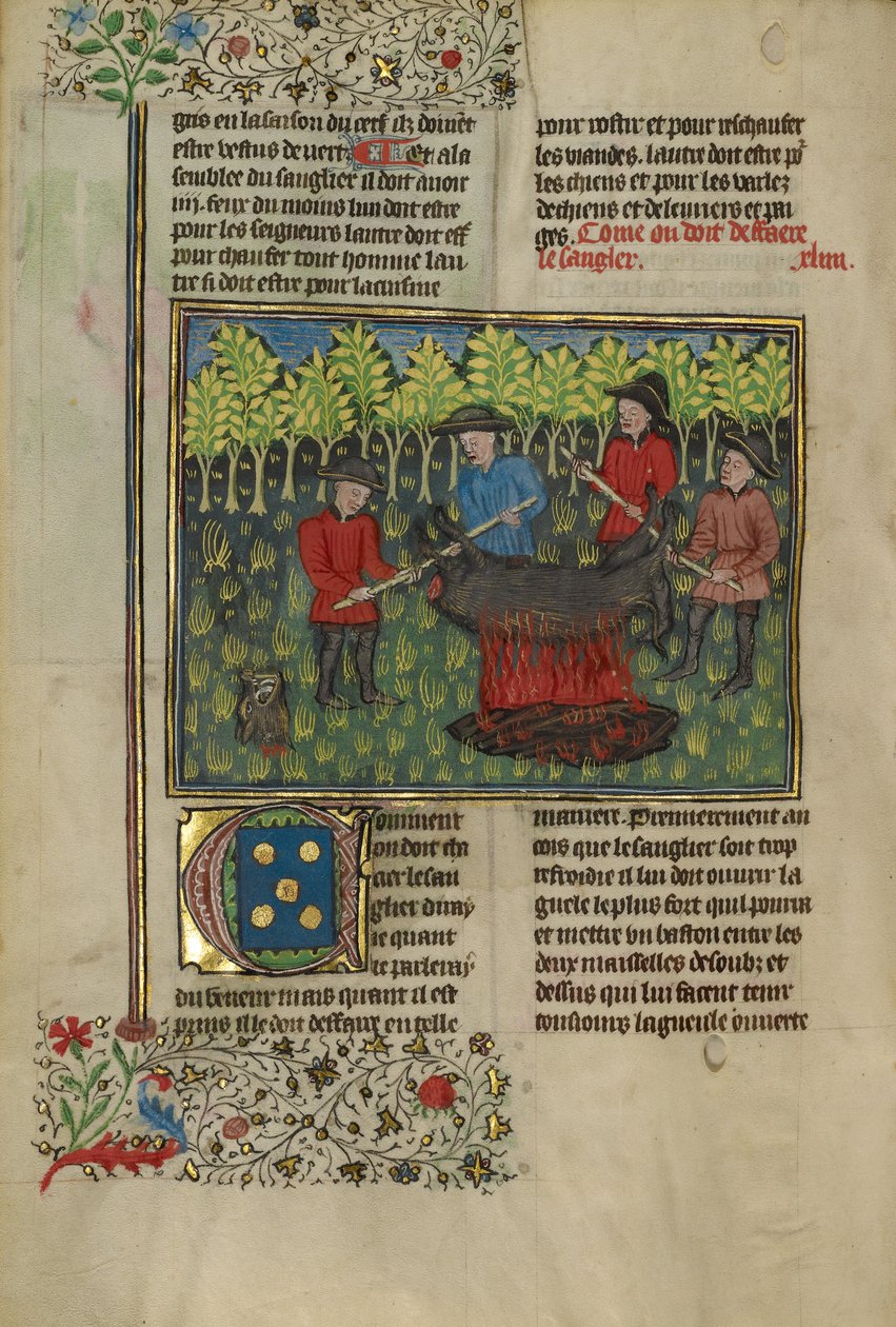 Chasseurs démembrant la carcasse d