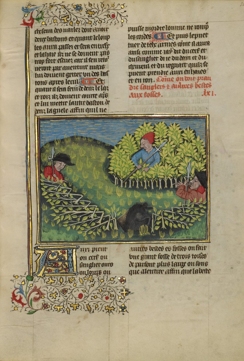 Des chasseurs poussent un sanglier dans une fosse - Unknown artist