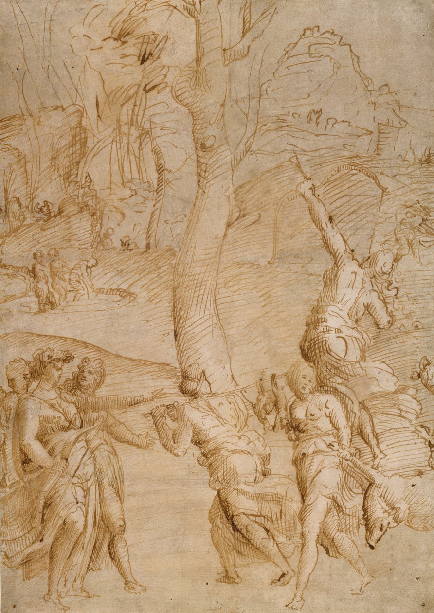 Scène de chasse (recto) ; deux études d